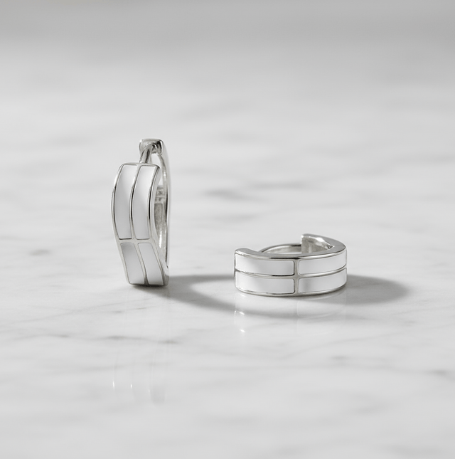 Klappcreolen 925 Sterling Silber Lack Weiß - Avrum