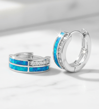 Klappcreolen 925 Sterling Silber rhodiniert synth.Opal blau und Zirkonia Opal & Zirkonia - Avrum