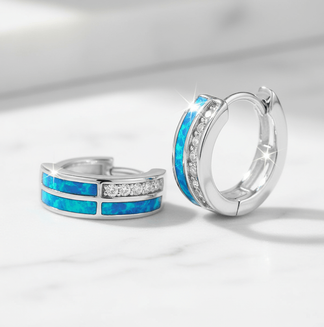 Klappcreolen 925 Sterling Silber rhodiniert synth.Opal blau und Zirkonia Opal & Zirkonia - Avrum