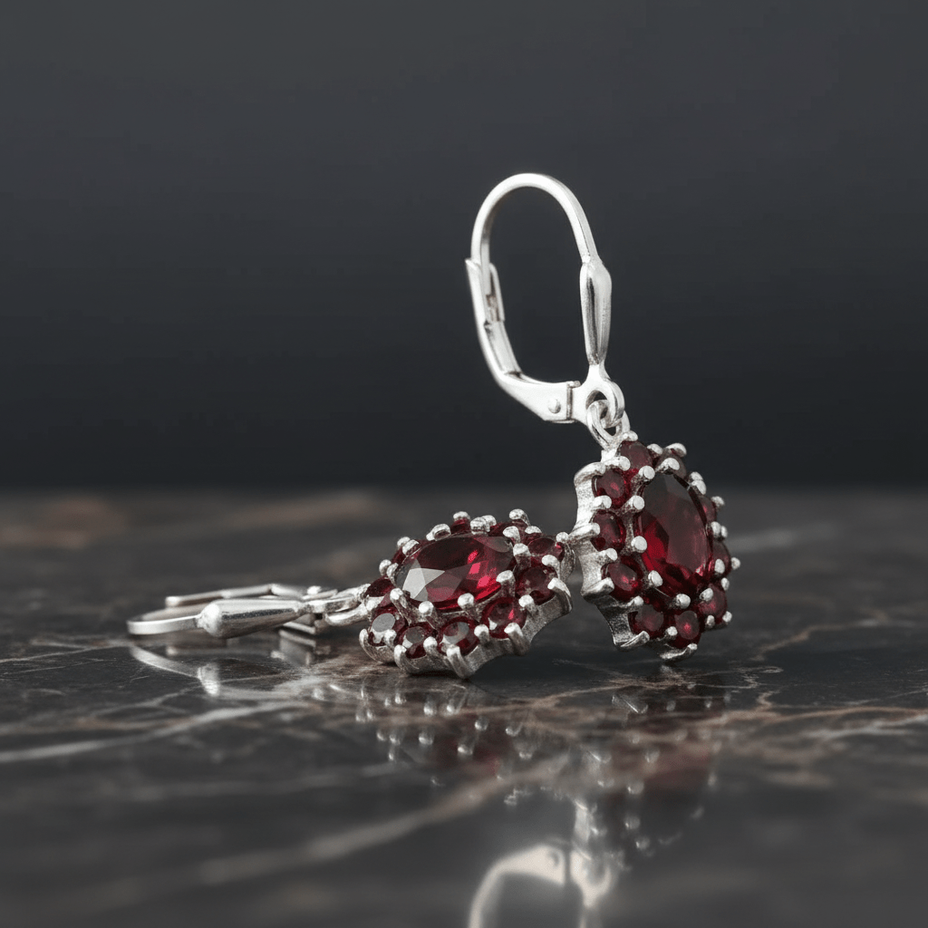 Ohrhänger 925 Sterling Silber Granat Rhodiniert - Avrum