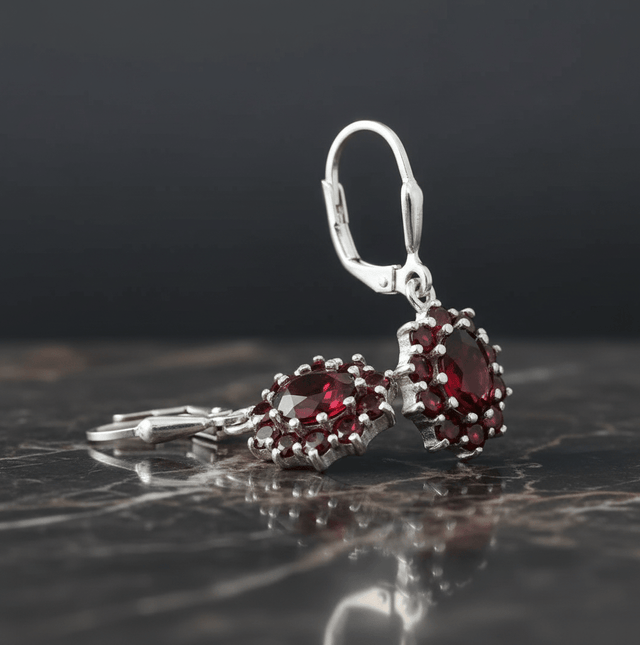 Ohrhänger 925 Sterling Silber Granat Rhodiniert - Avrum