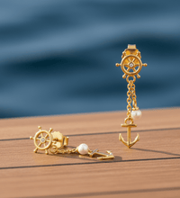 Ohrhänger 925 Sterling Silber vergoldet Anker und Rad mit Zirkonia - Avrum