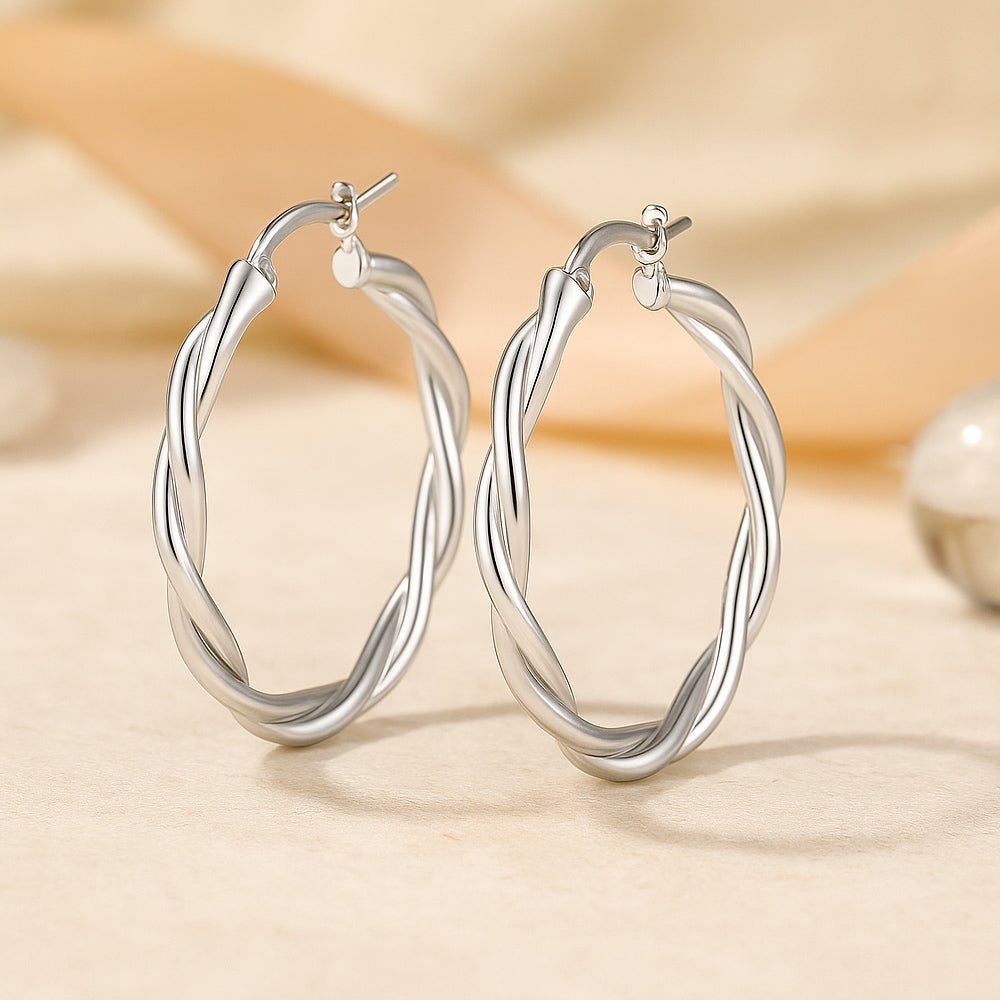 Ohrringe aus 925er Sterling - Silber, gedrehte Creolen, verschiedene Größen 40mm - Avrum