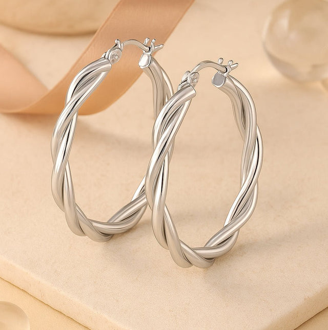 Ohrringe aus 925er Sterling - Silber, gedrehte Creolen, verschiedene Größen 50mm - Avrum