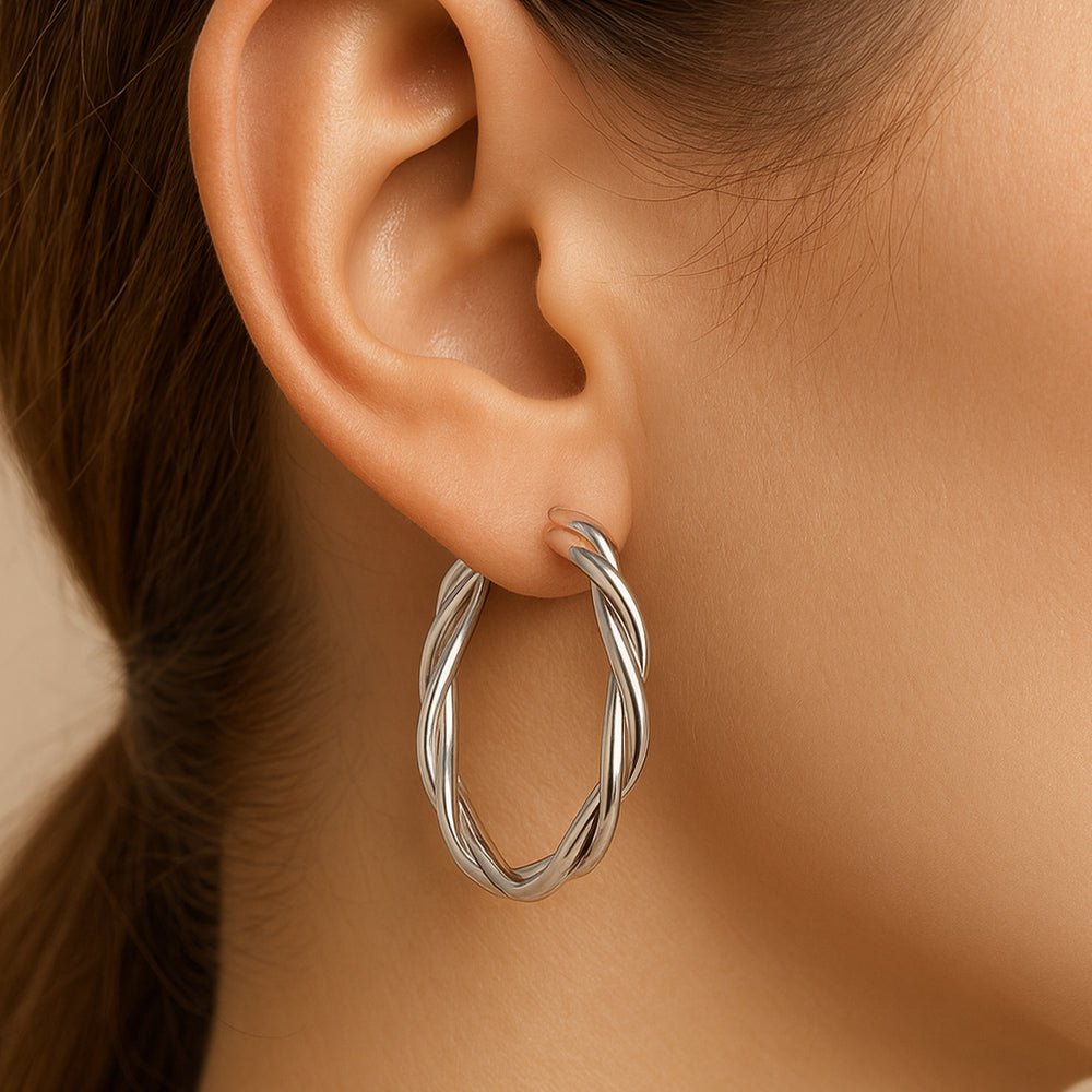 Ohrringe aus 925er Sterling - Silber, gedrehte Creolen, verschiedene Größen 50mm - Avrum