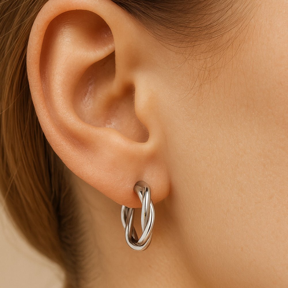 Ohrringe aus 925er Sterling - Silber, gedrehte Creolen, verschiedene Größen 40mm - Avrum