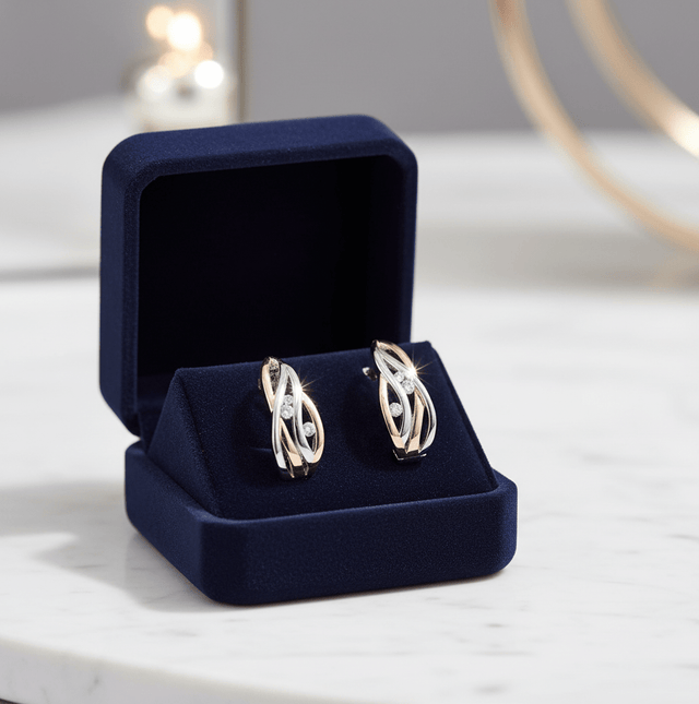 Ohrringe Silber 925 zweifarbig 6x Zirkonia weiß - Avrum