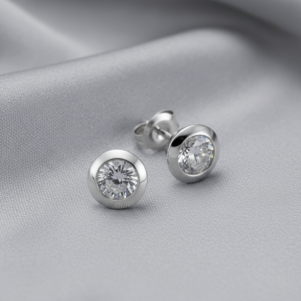 Ohrstecker 925 Sterling Silber Zirkonia rund Rhodiniert - Avrum