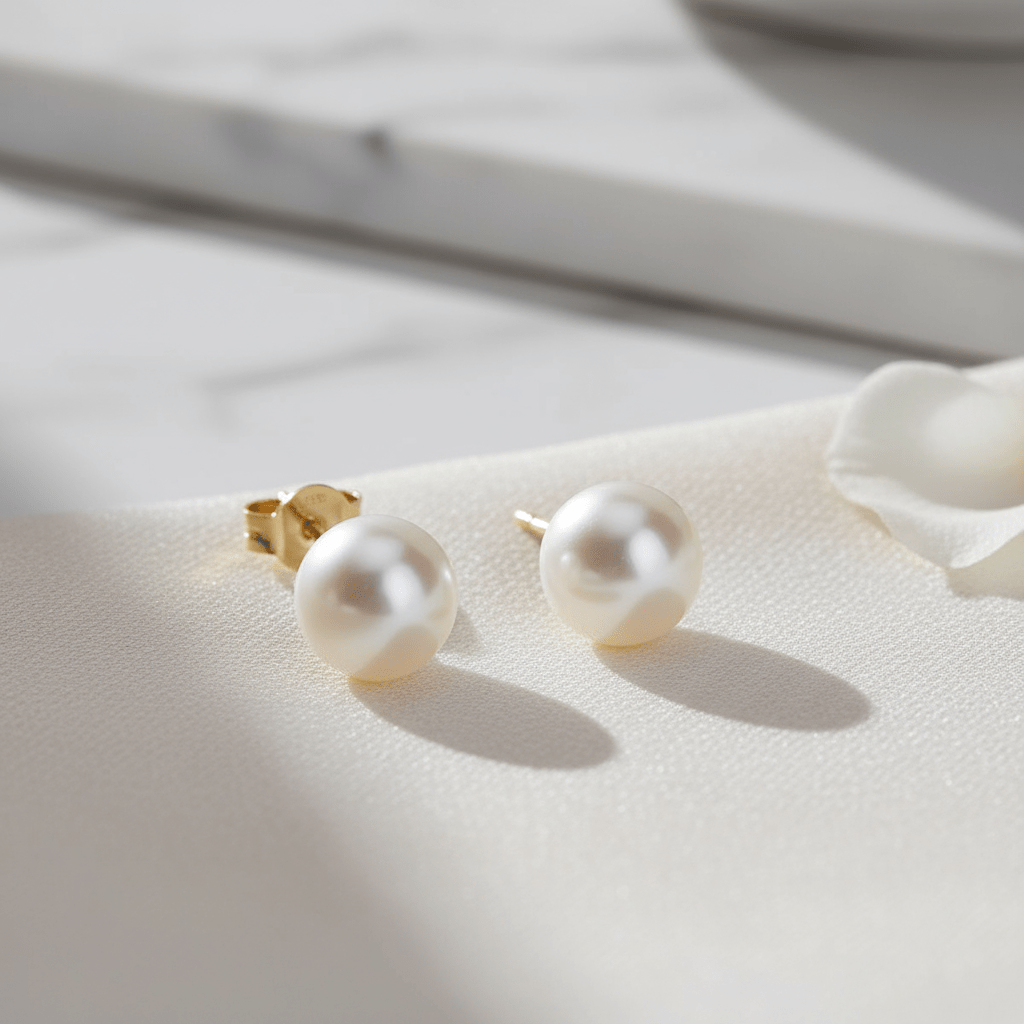 Ohrstecker Gold mit weißer Perle 8 - 8,5mm 375 - Avrum