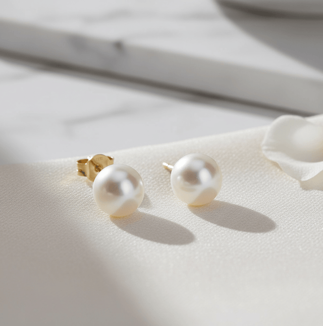 Ohrstecker Gold mit weißer Perle 8 - 8,5mm 375 - Avrum