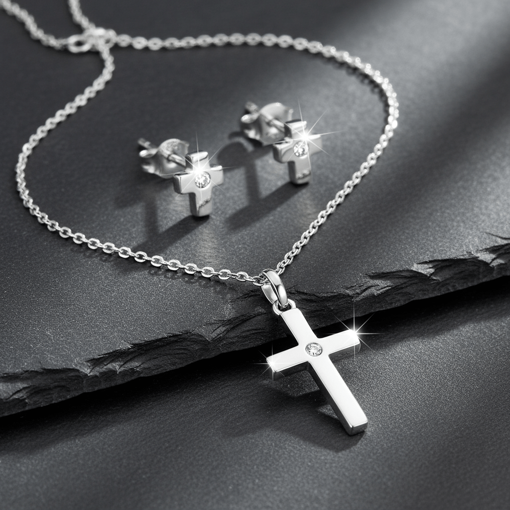 Set Anhänger/Kette und Ohrstecker 925 Sterling Silber rhodiniert 3 - teiliges Set - Avrum