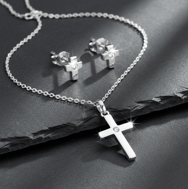 Set Anhänger/Kette und Ohrstecker 925 Sterling Silber rhodiniert 3 - teiliges Set - Avrum