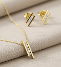 Set Anhänger/Kette und Ohrstecker 925 Sterling Silber vergoldet Zirkonia - Avrum