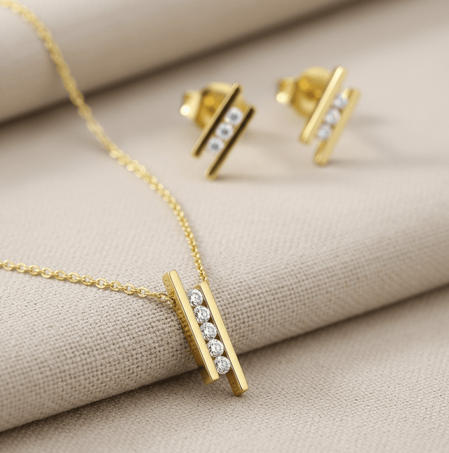 Set Anhänger/Kette und Ohrstecker 925 Sterling Silber vergoldet Zirkonia - Avrum