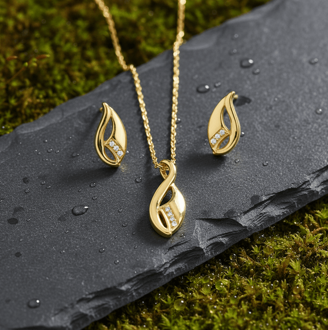 Set Anhänger/Kette und Ohrstecker 925 Sterling Silber vergoldet Zirkonia - Avrum