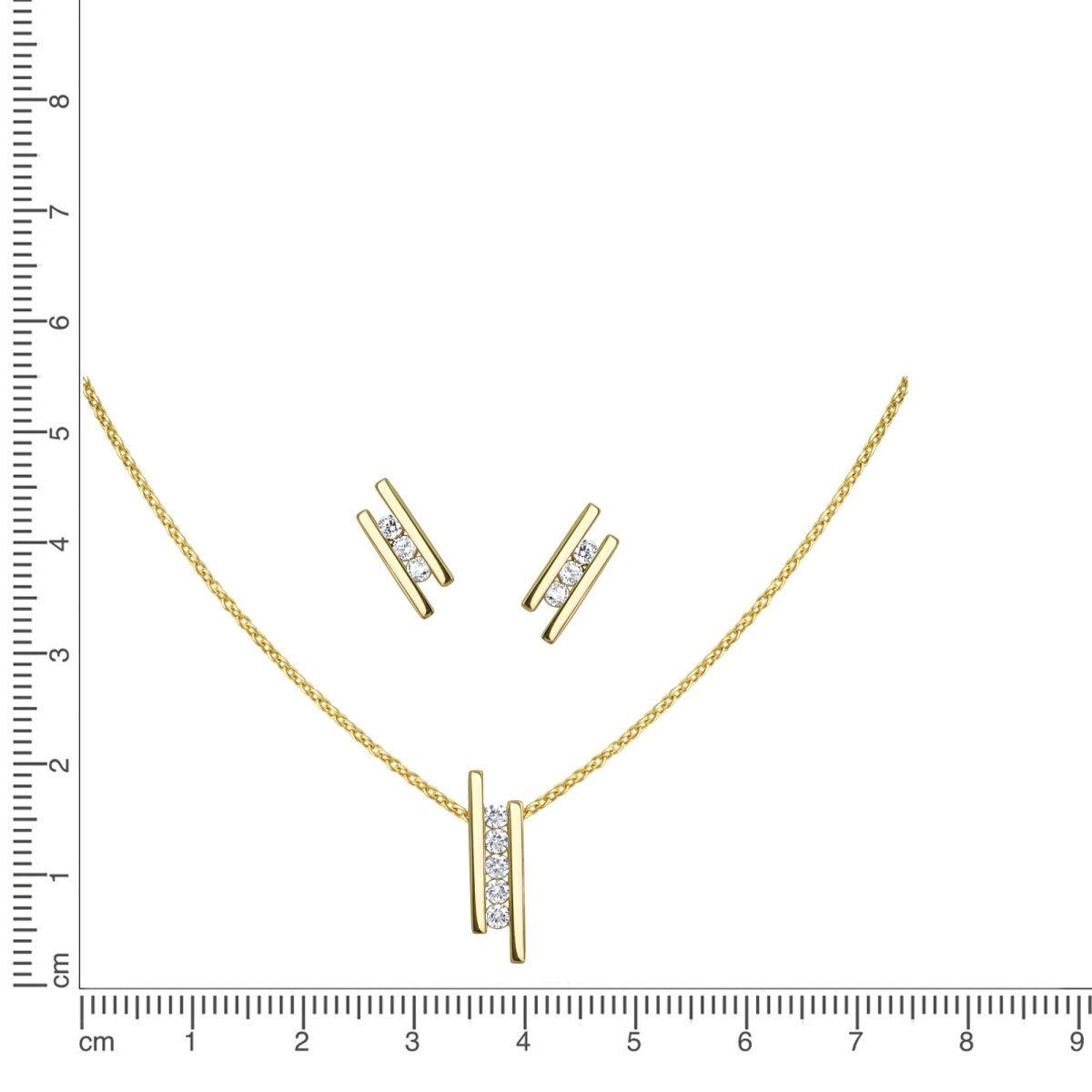 Set Anhänger/Kette und Ohrstecker 925 Sterling Silber vergoldet Zirkonia - Avrum