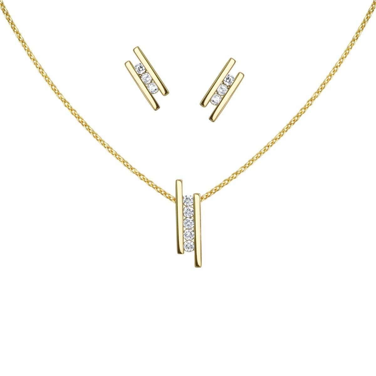 Set Anhänger/Kette und Ohrstecker 925 Sterling Silber vergoldet Zirkonia - Avrum
